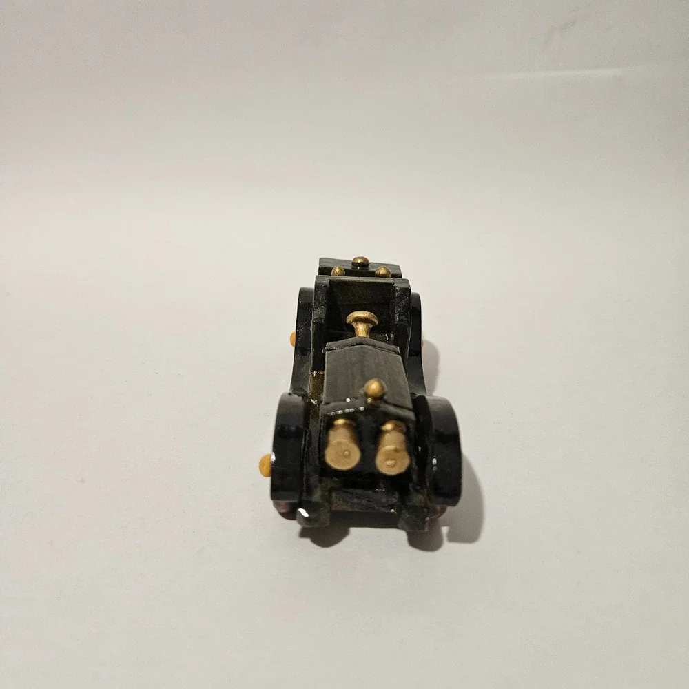 Vintage Style Handcrafted Wooden Roadster Model Car Dark Green Gold Accents
